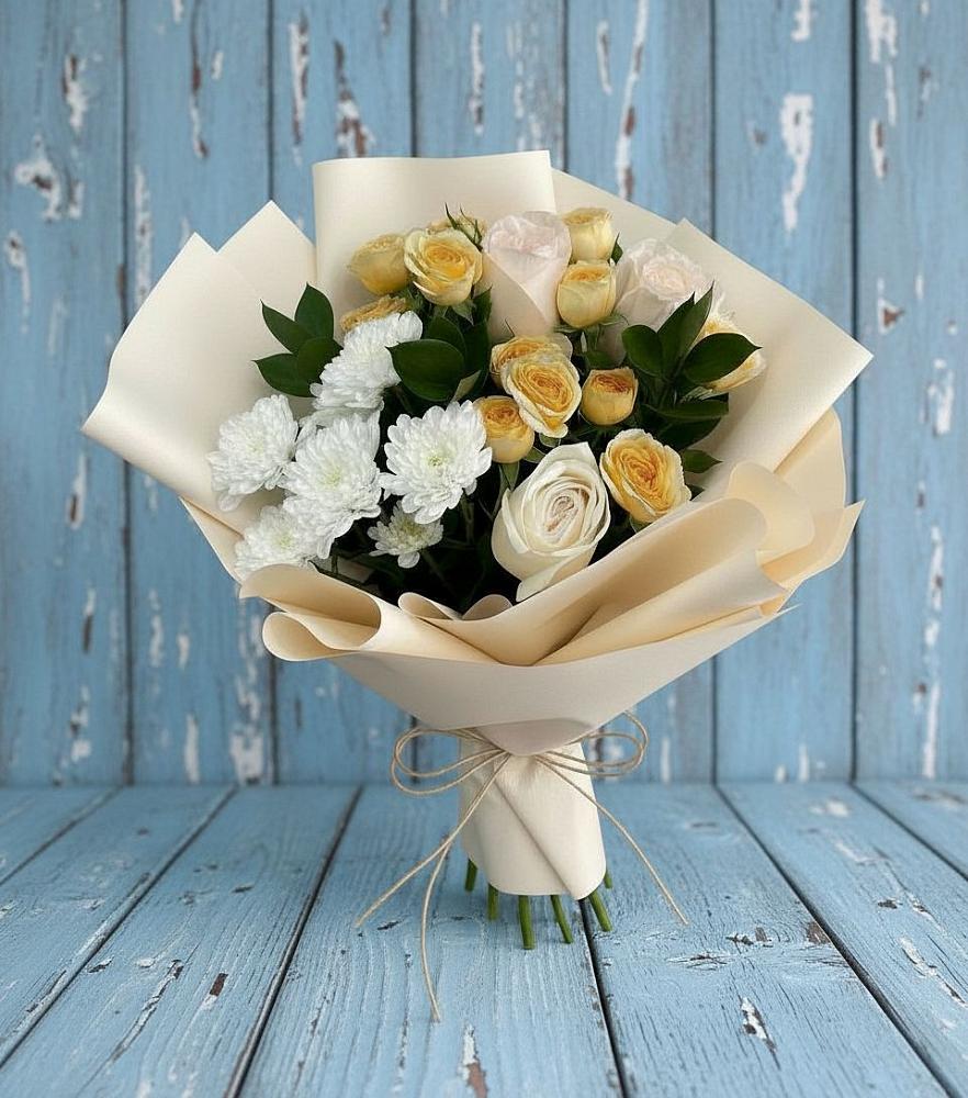 Букет цветов из: Розы и Хризантемы в Новый Быт