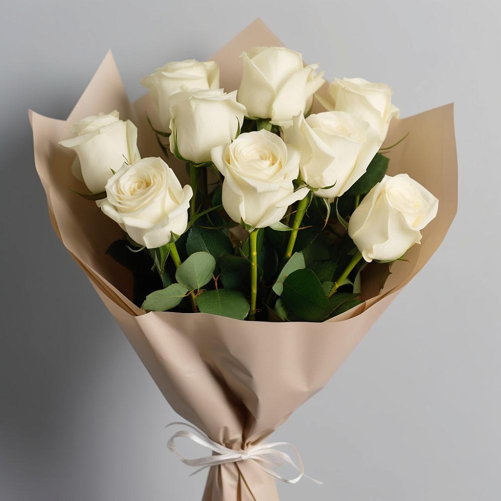 Букет 9 Белых роз Эдлесс Лав в Новый Быт