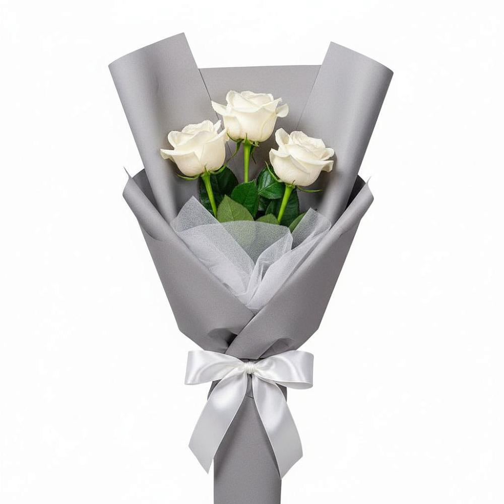 Букет 3 белые розы в Новый Быт