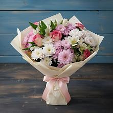 Букет цветов из:  Хризантемы, Альстромерии и Розы в Новый Быт